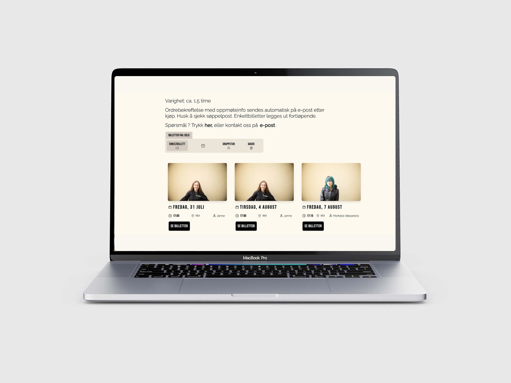 Gatestemmer billettbooking på en MacBook Pro