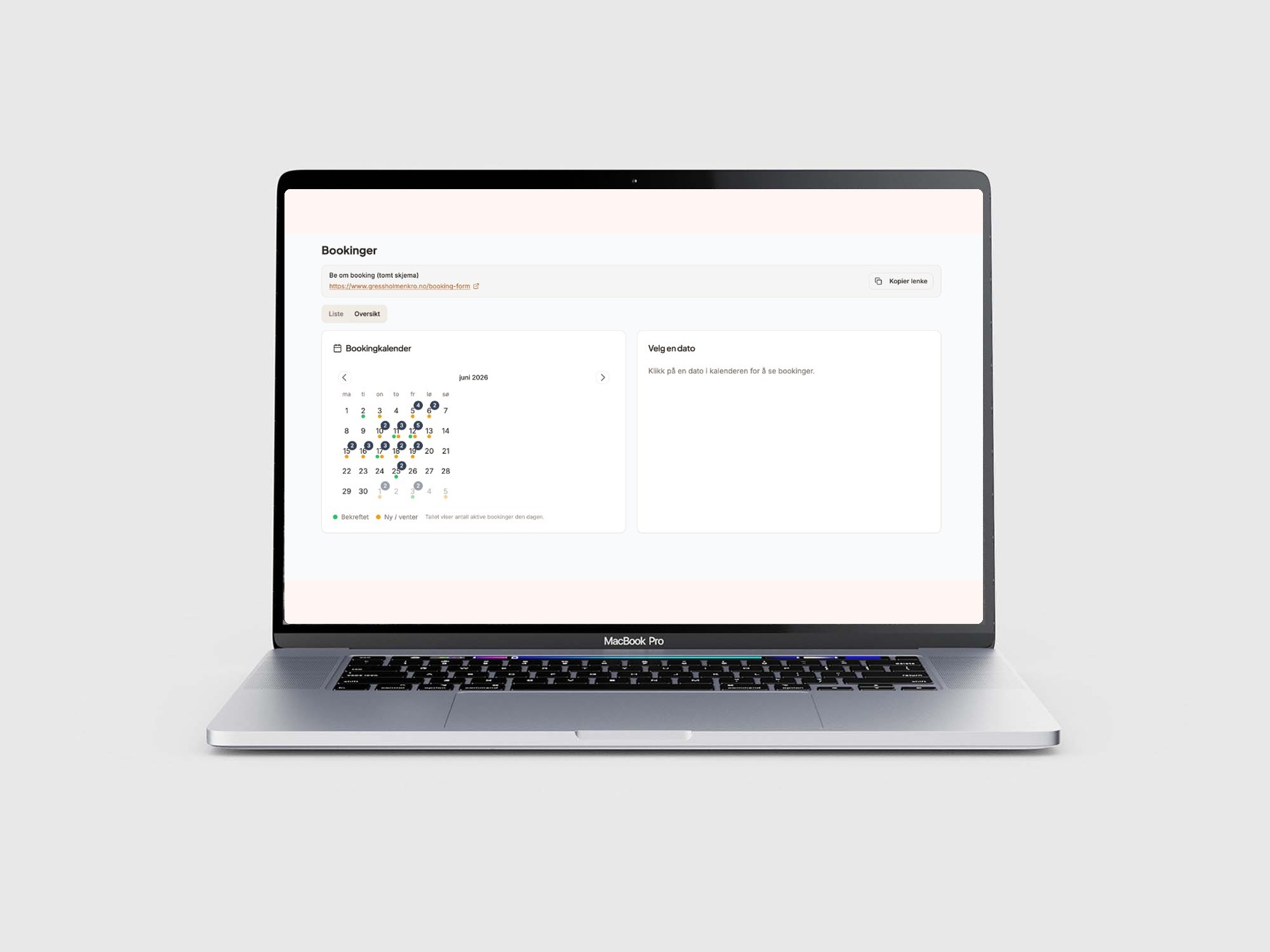 Gressholmen Kro booking-admin på en MacBook Pro